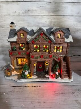 St Nicholas Square Christmas Village Log Cabin House Winter Holiday Decor
